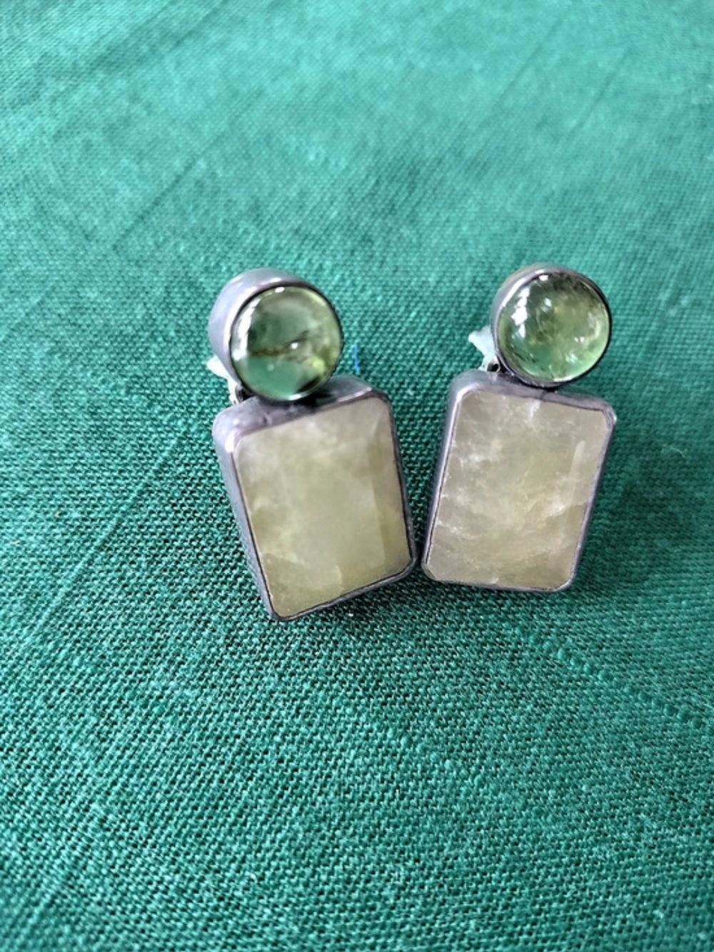 Jane Diaz Designer Signed Jadeite 926 Clip On Vintage Earrings Sterling Silver